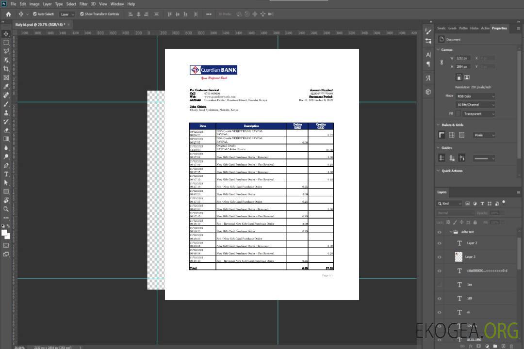 Relevé de la Kenya Guardian Bank xls template
